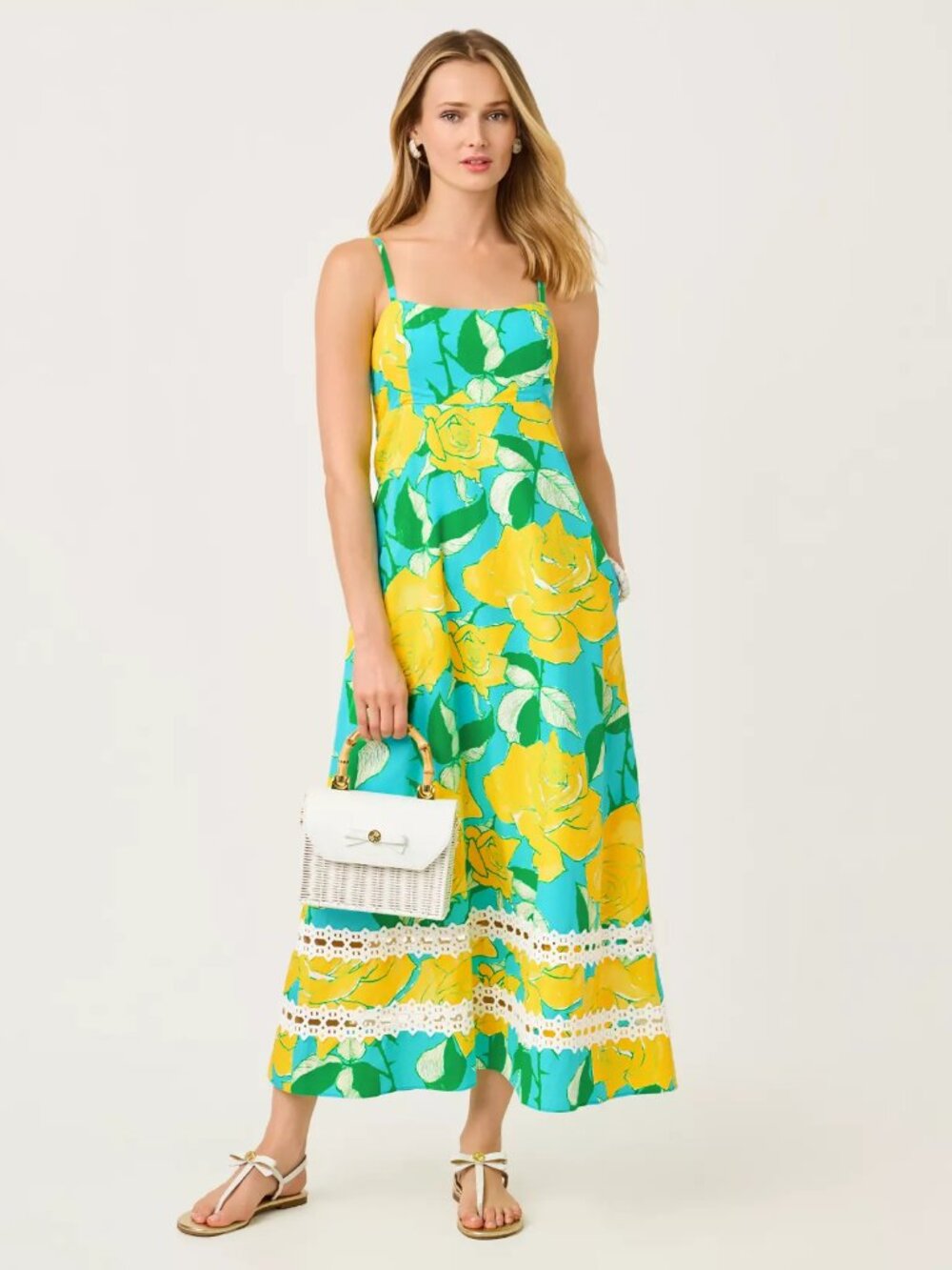 NWT Lilly Pulitzer Haliey Midi Dress, Blue Curacao Rose Bud, Size 4
